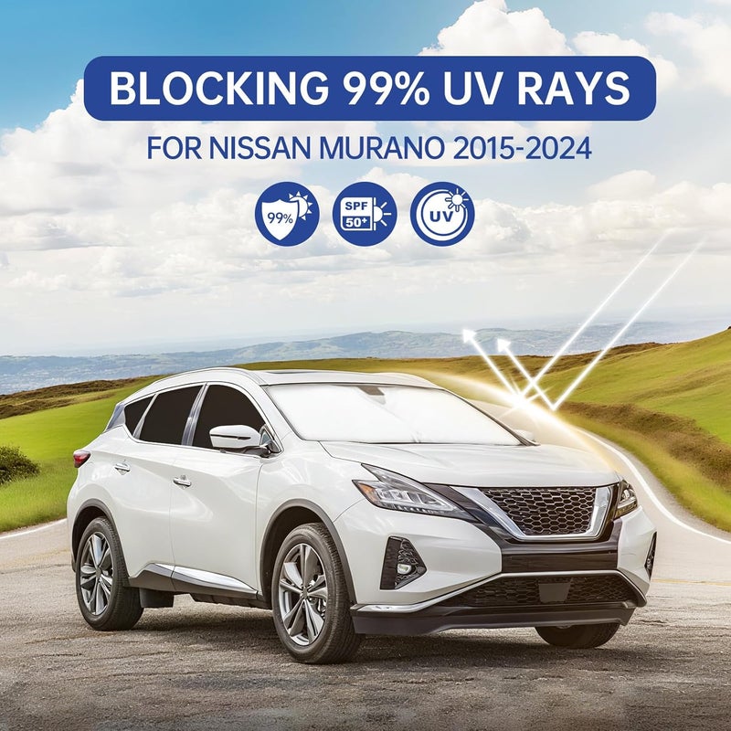 FSHAANY'S Car Window Shades for Nissan Murano 2015-2024, Full Car Window Covers for Privacy, Sunshades for Murano Front Rear Windshield Side Windows to Block UV and Protect Privacy(8pcs) - Image 2